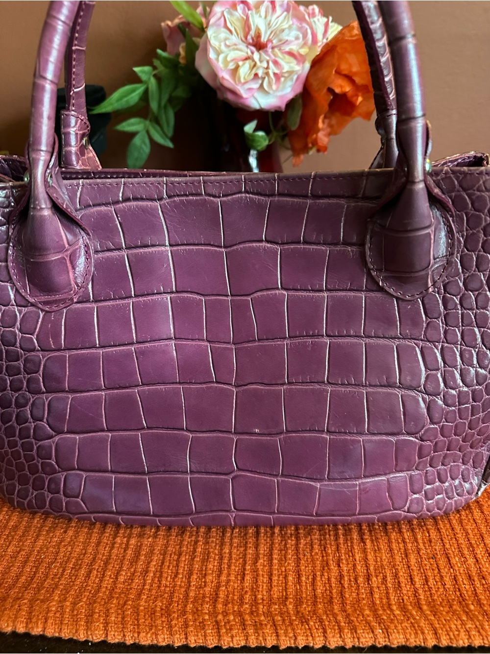 Furla Plum Croc-Embossed Leather Tote